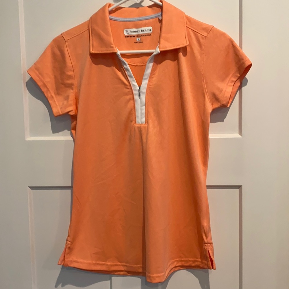 Pebble Beach, light orange, performance polo, size Small